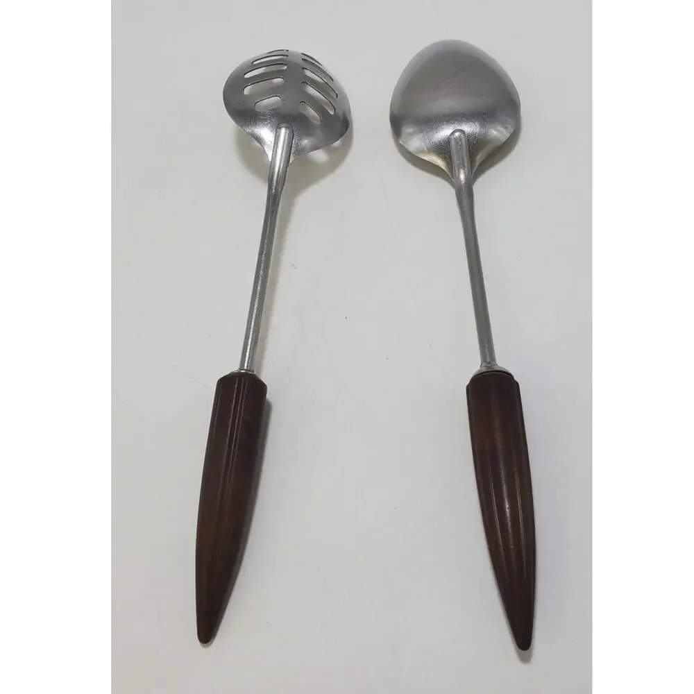Vintage Androck BULLET Lg Serving/Cooking Spoons Brown Bakelite, Set of 2